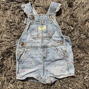 OshKosh B'gosh denim shortalls strawberry print and ruffled strap